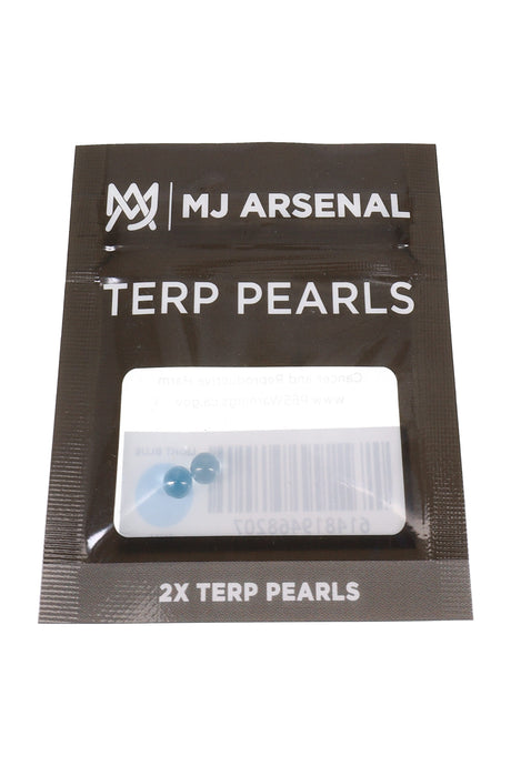 MJ Arsenal light blue 4 mm terp pearls in black retail pouch, shown in front packaging view