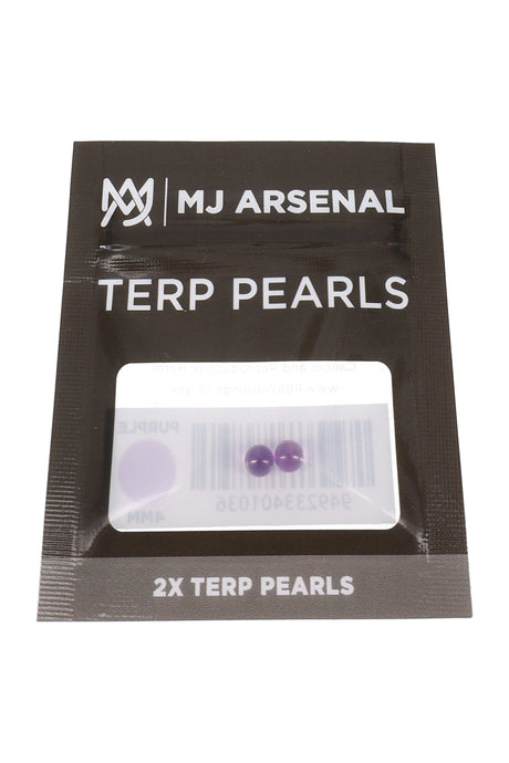 MJ Arsenal purple 4 mm terp pearls in black retail pouch, shown in front packaging view