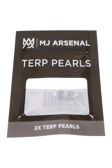 MJ Arsenal clear 6 mm terp pearls in black retail pouch, shown in front packaging view