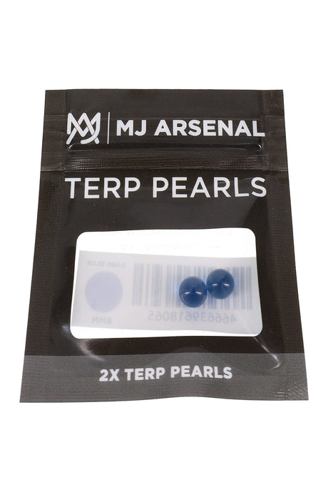 MJ Arsenal dark blue 6 mm terp pearls in black retail pouch, shown in front packaging view