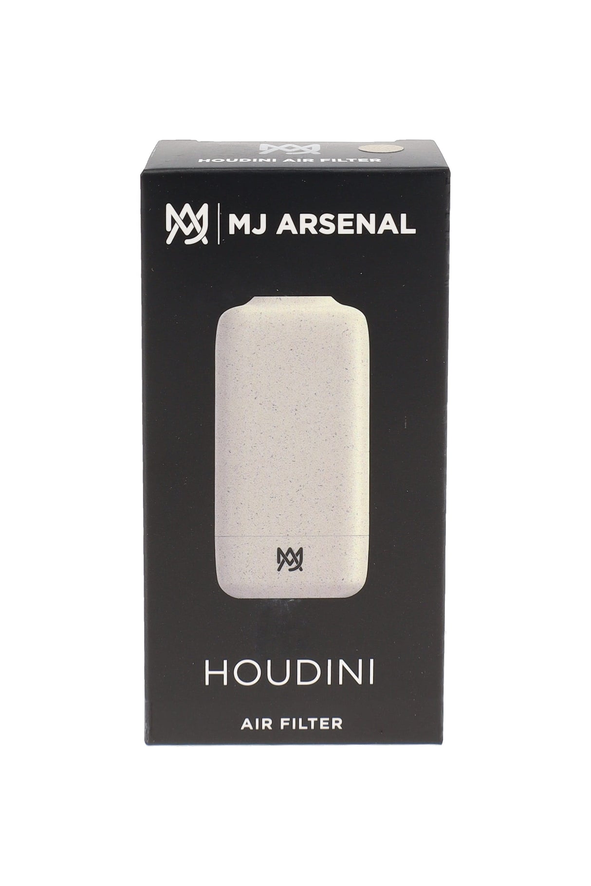 MJ Arsenal Houdini smoke filter in retail box with white speckled body shown in front product view