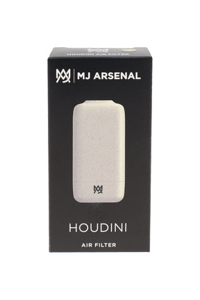 MJ Arsenal Houdini smoke filter in retail box with white speckled body shown in front product view