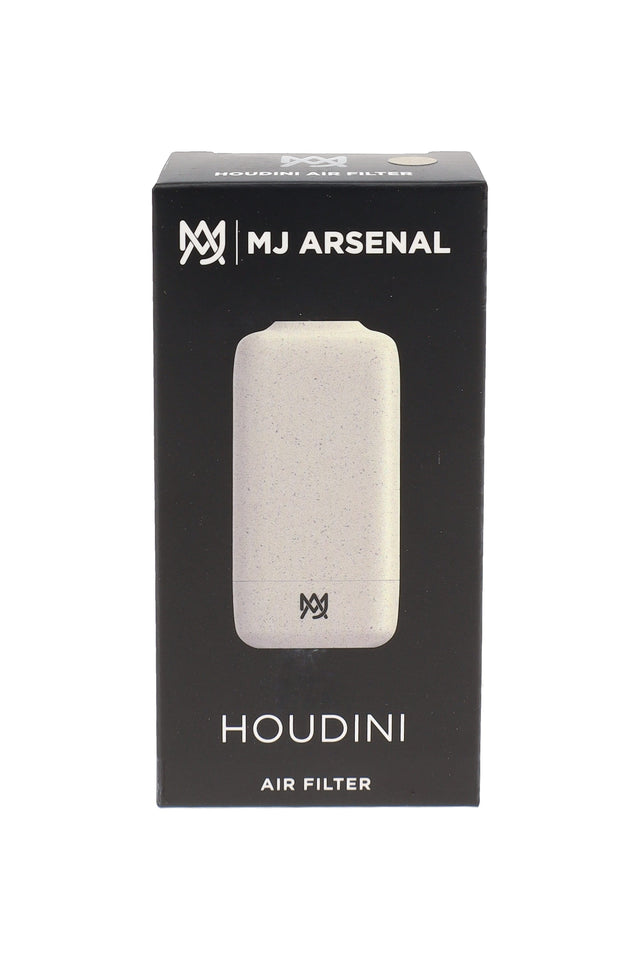 MJ Arsenal Houdini smoke filter in retail box with white speckled body shown in front product view