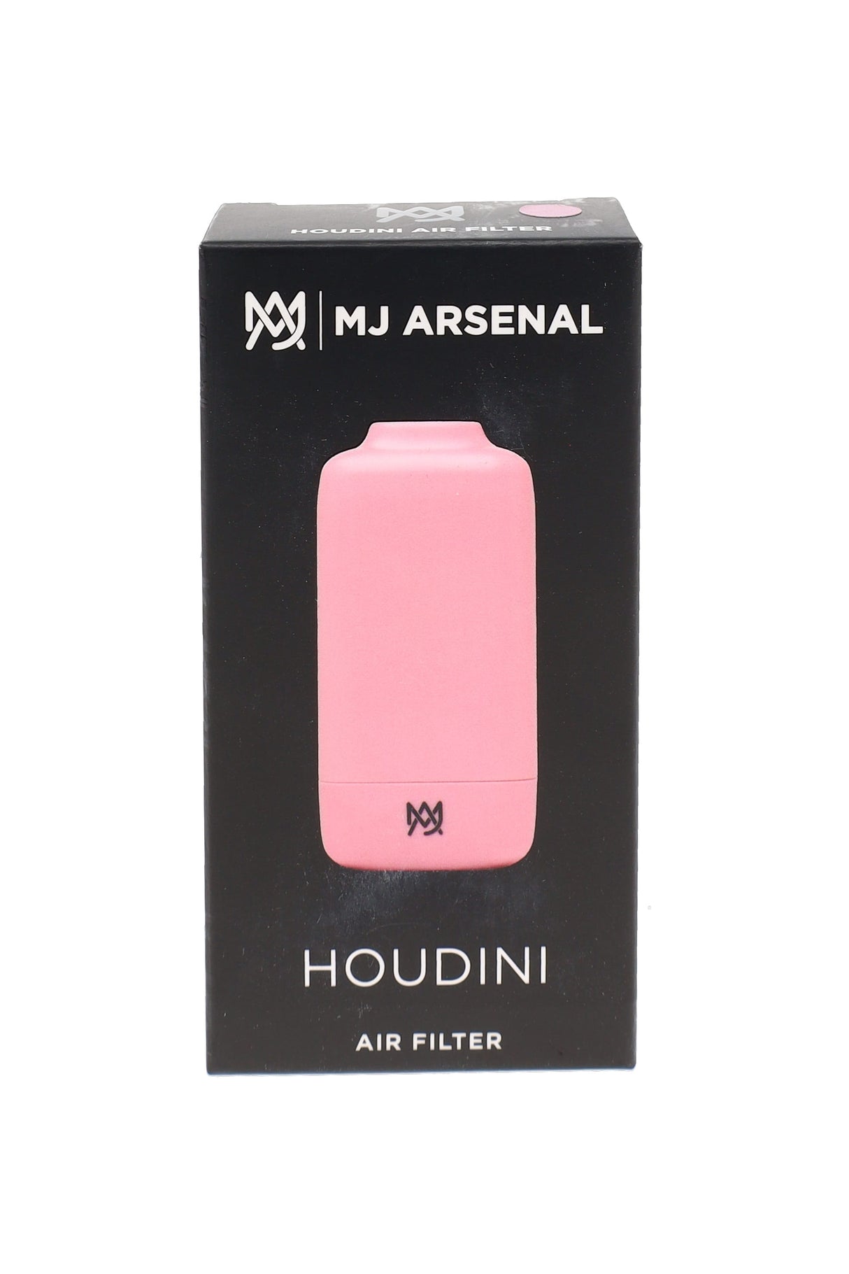 MJ Arsenal Houdini smoke filter in blush pink with retail packaging shown in front-facing product view
