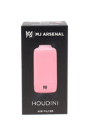 MJ Arsenal Houdini smoke filter in blush pink with retail packaging shown in front-facing product view