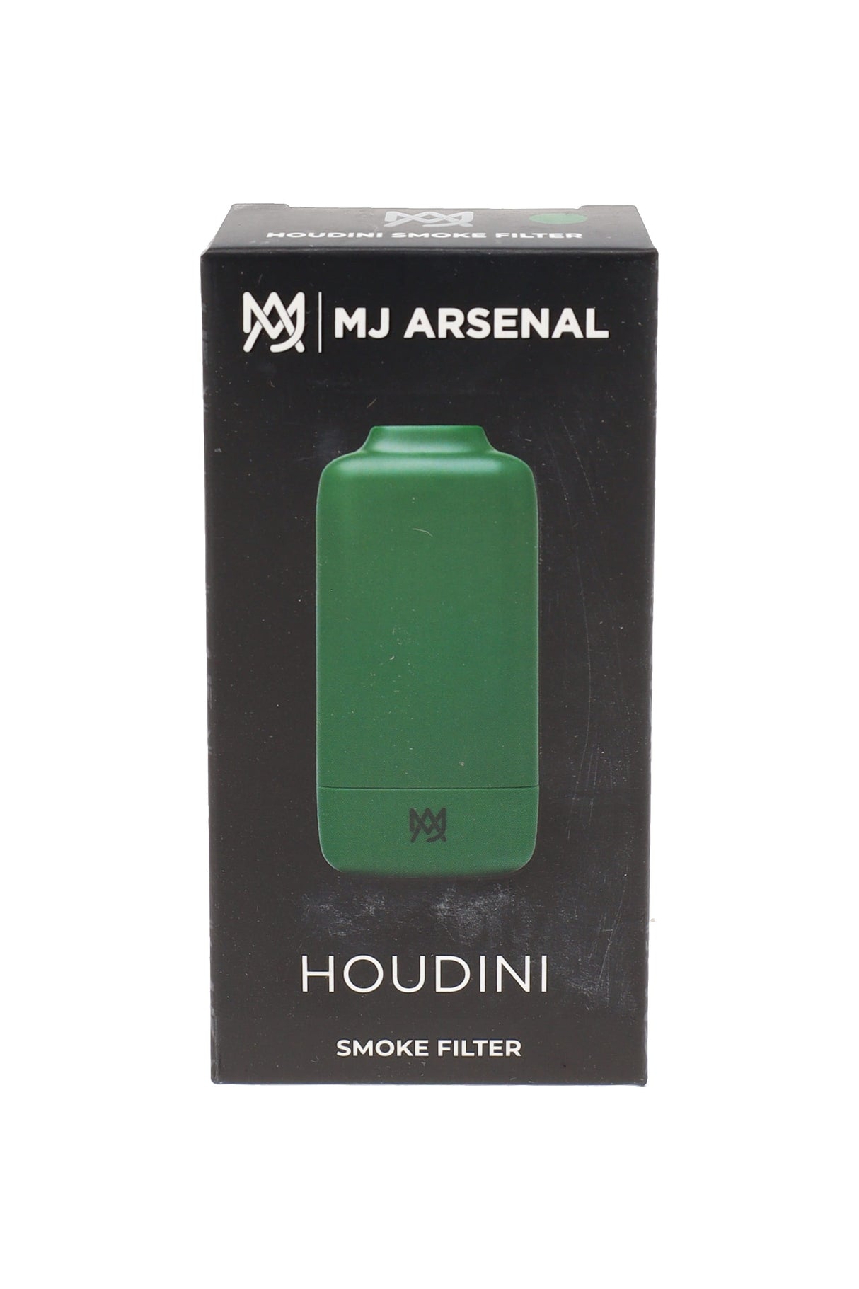 MJ Arsenal Houdini smoke filter in cactus green with retail packaging shown in front-facing product view