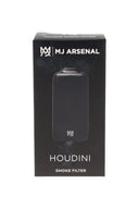 MJ Arsenal Houdini smoke filter in onyx black with retail packaging shown in front-facing product view