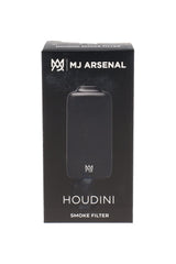 MJ Arsenal Houdini smoke filter in onyx black with retail packaging shown in front-facing product view