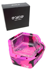 Eyce ProTeck ashtray with retail packaging shown front-facing for countertop display and smoke shop accessory sales