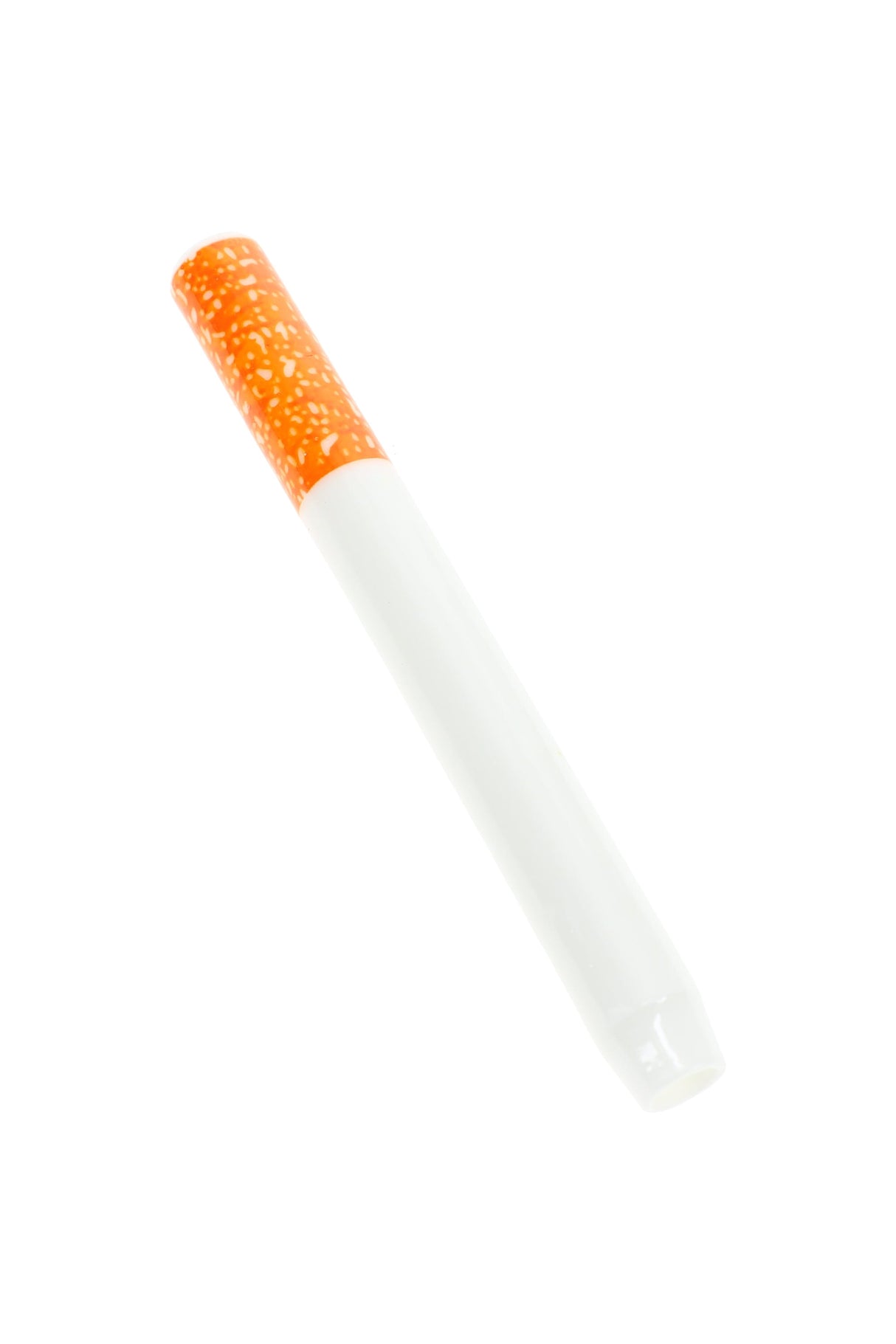 Large ceramic cigarette bat with white body and orange speckled tip shown in angled product view