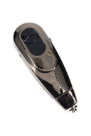 Gunmetal Solopipe Elektra flame-free pipe showing oval control panel and compact pocket shape, angled view.