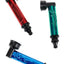 Colored metal hand pipes with black fittings and embossed art on the stem, compact angled-bowl design for dry herb.