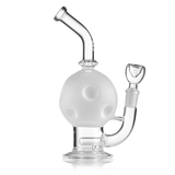 Side view of Hemper 7-inch Full Moon glass bong with crater-textured globe chamber, inline perc base and angled mouthpiece.