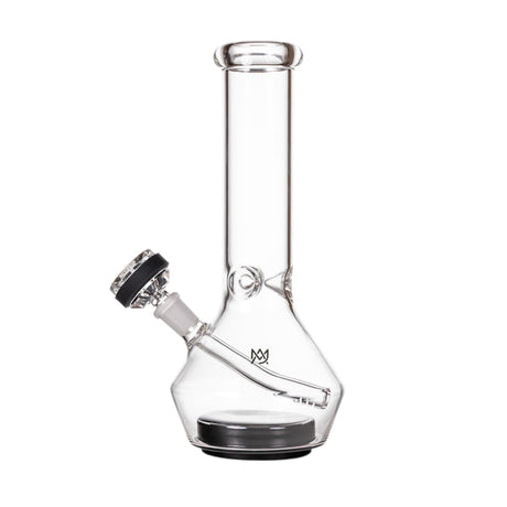 Front view of MJ Arsenal Nexus glass bong with straight neck, black base, and compact borosilicate body