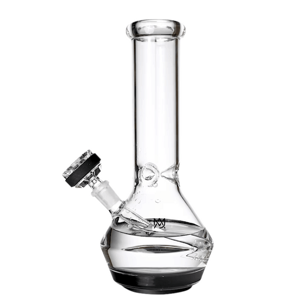 Clear MJ Arsenal Nexus bong on white background showing suction base, straight tube, and included flower bowl