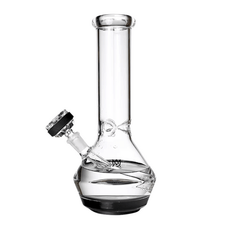 Clear MJ Arsenal Nexus bong on white background showing suction base, straight tube, and included flower bowl