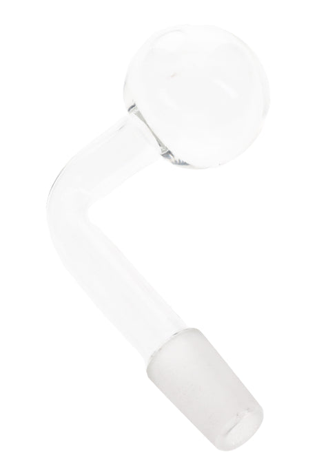 Clear 14.5 mm male glass oil burner attachment with L-shaped neck and compact replacement design