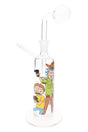 Glass on glass oil burner rig with colorful decal artwork, compact 6″ body, and clear glass base