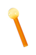 Amber thick glass oil burner pipe featuring clear globe head and straight stem; 4″ size with color choices available.