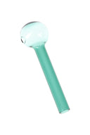 Teal thick glass oil burner pipe with clear globe and short straight stem; 4″ length; pick your preferred color.