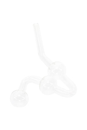 US-made 7″ clear glass water dog oil burner pipe with three cooling chambers and bent mouthpiece, lightweight ~40 g on white background.
