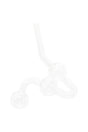 US-made 7″ clear glass water dog oil burner pipe with three cooling chambers and bent mouthpiece, lightweight ~40 g on white background.