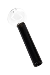 4″ black-stem painted glass oil burner pipe with clear globe bowl showing side hole and straight stem; compact US-made design.