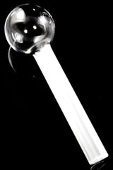 4″ white painted-stem glass oil burner pipe with clear round burner bowl; compact single-piece pipe.