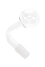 Clear 14.5 mm male glass oil burner attachment with L-shaped stem and round globe head; lightweight ~15 g for 14.5 mm female joints.