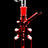 Red bottle oil burner rig featuring clear dome, glass-on-glass joint, and angled straw mouthpiece, black background.