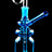 Blue bottle-style oil burner rig with 14.5 mm GoG joint, angled straw, and internal downstem, black background.