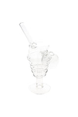 5.5″ clear glass spiral chamber oil burner rig with flared foot and angled straw mouthpiece.