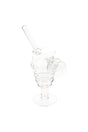 5.5″ clear glass spiral chamber oil burner rig with flared foot and angled straw mouthpiece.