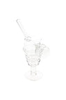 5.5″ clear glass spiral chamber oil burner rig with flared foot and angled straw mouthpiece.