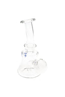 5.5″ small beaker-style clear glass oil burner rig with curved neck and side-mounted bubble burner.