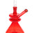Red beaker oil burner rig with clear burner bulb, donut neck accents, and angled straw mouthpiece, product close-up.