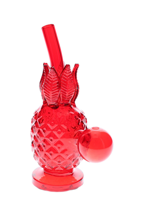 Red glass pineapple oil burner rig highlighting textured grip, rounded base, and side globe burner, 5.5″.