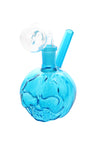 3½″ blue glass pumpkin skull oil burner with glass-on-glass joint, clear bubble burner, and angled straw mouthpiece; assorted colors.