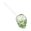 Green glass skull oil burner pipe with clear straight stem and top opening; compact 5″ size for heating fragrance or concentrate oils.