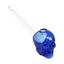Cobalt blue glass skull oil burner pipe with clear straight stem and top opening; 5″ compact length and glossy finish.