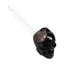 Black glass skull oil burner pipe with clear straight stem and top opening; 5″ compact design with sculpted skull head.