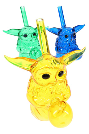 3½″ colored glass “Galactic Guru” mini oil burner rig with bubble burner and angled straw mouthpiece; assorted colors, sold individually.