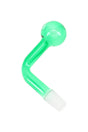 Green 14.5 mm male colored glass oil burner attachment with frosted joint and clear globe, angled view