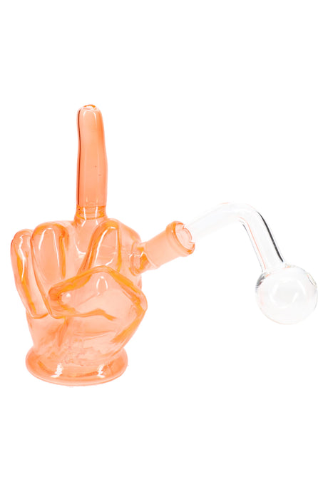 Single 6½″ colored glass middle finger oil burner rig with glass-on-glass joint, angled hero product view