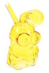 Yellow glass Little Worker oil burner rig with character-style body and bubble chamber, compact 5-inch novelty glass design