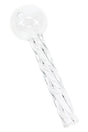 Clear 4″ glass oil burner pipe with round chamber and decorative twisted glass stem on a white background