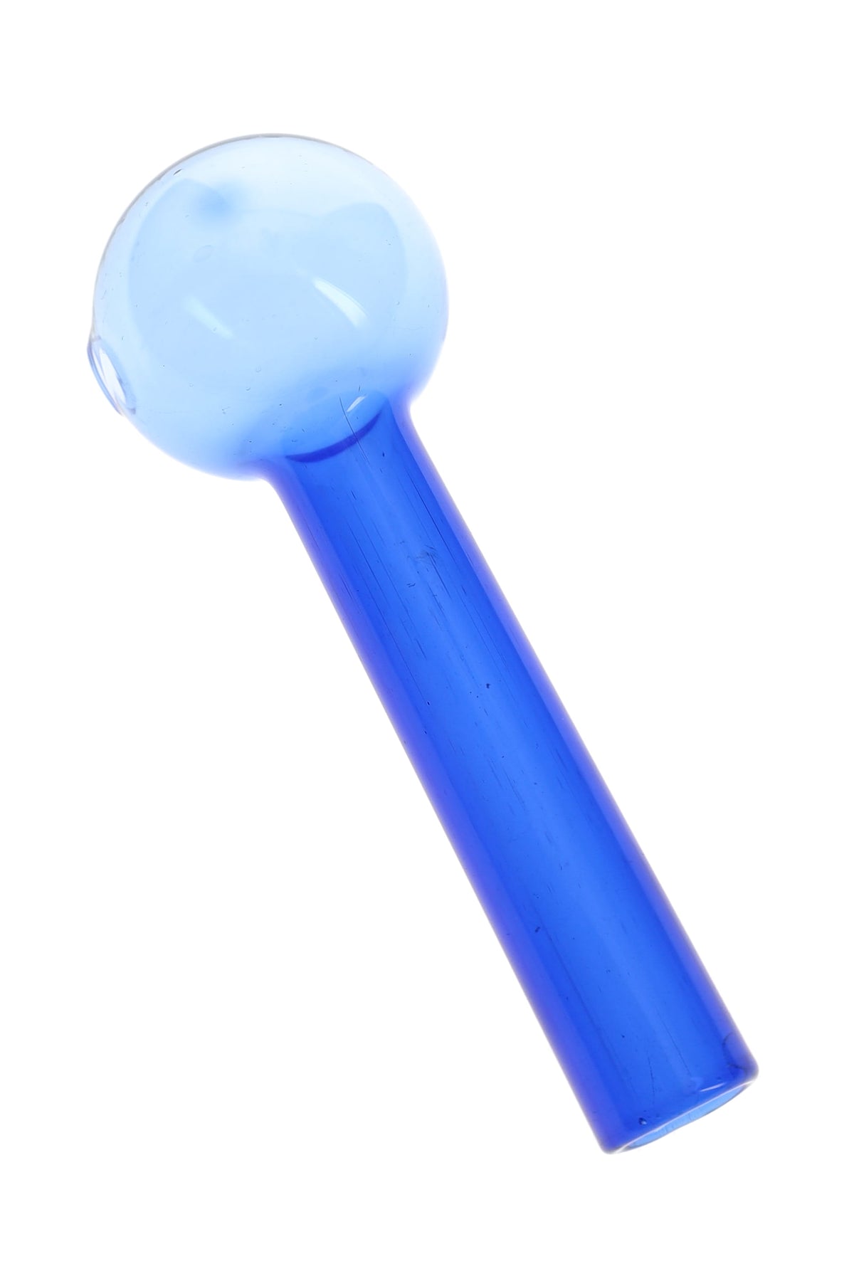 Blue 4″ glass oil burner pipe with jumbo round chamber, straight stem, and side opening