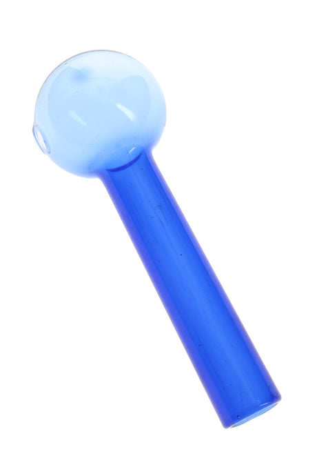 Blue 4″ glass oil burner pipe with jumbo round chamber, straight stem, and side opening