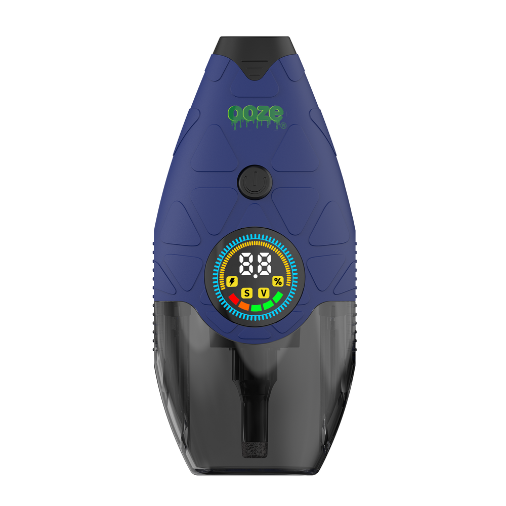 Blue Ooze Hover concentrate vaporizer with textured body, digital screen, and protective lower cover