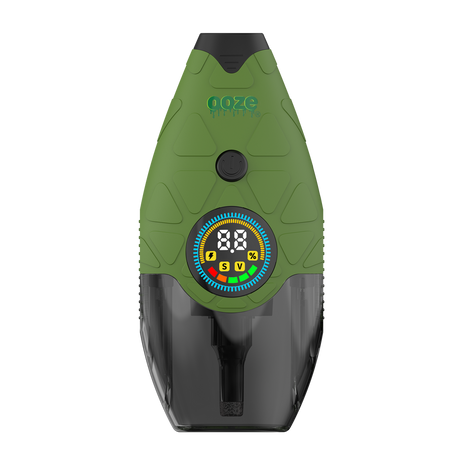 Ooze Hover concentrate vaporizer used beside a concentrate jar with digital display visible